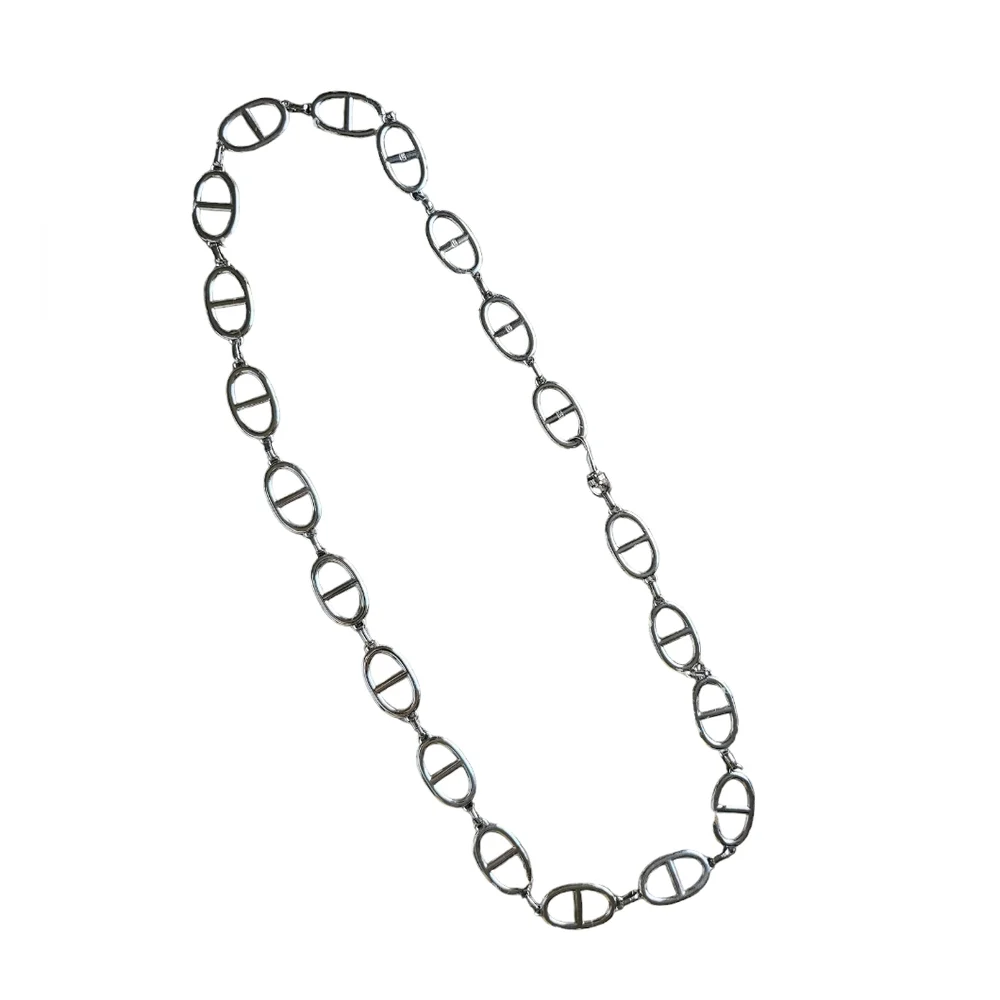 Michael Kors metal silver tone Y2K chain logo necklace‎ bag chain belt